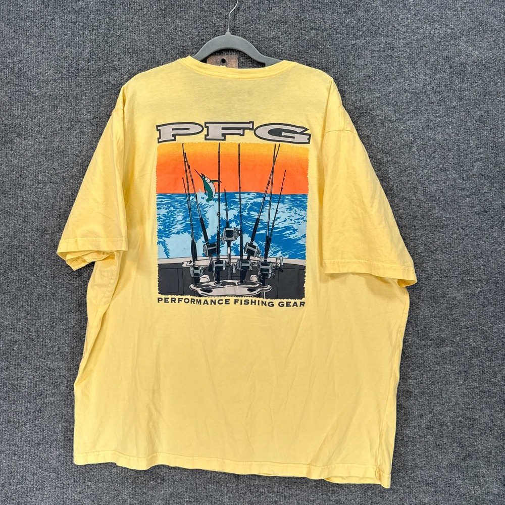 Columbia PFG Tshirt Mens 2X Yellow Graphic Performance Fishing Gear Tee